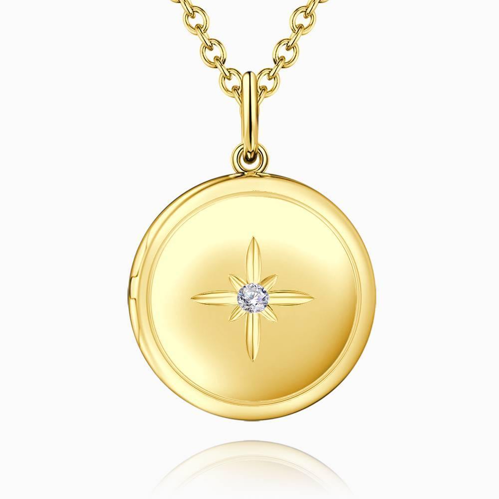 Star Printing Photo Locket Necklace 14k Gold Plated - yournamenecklace