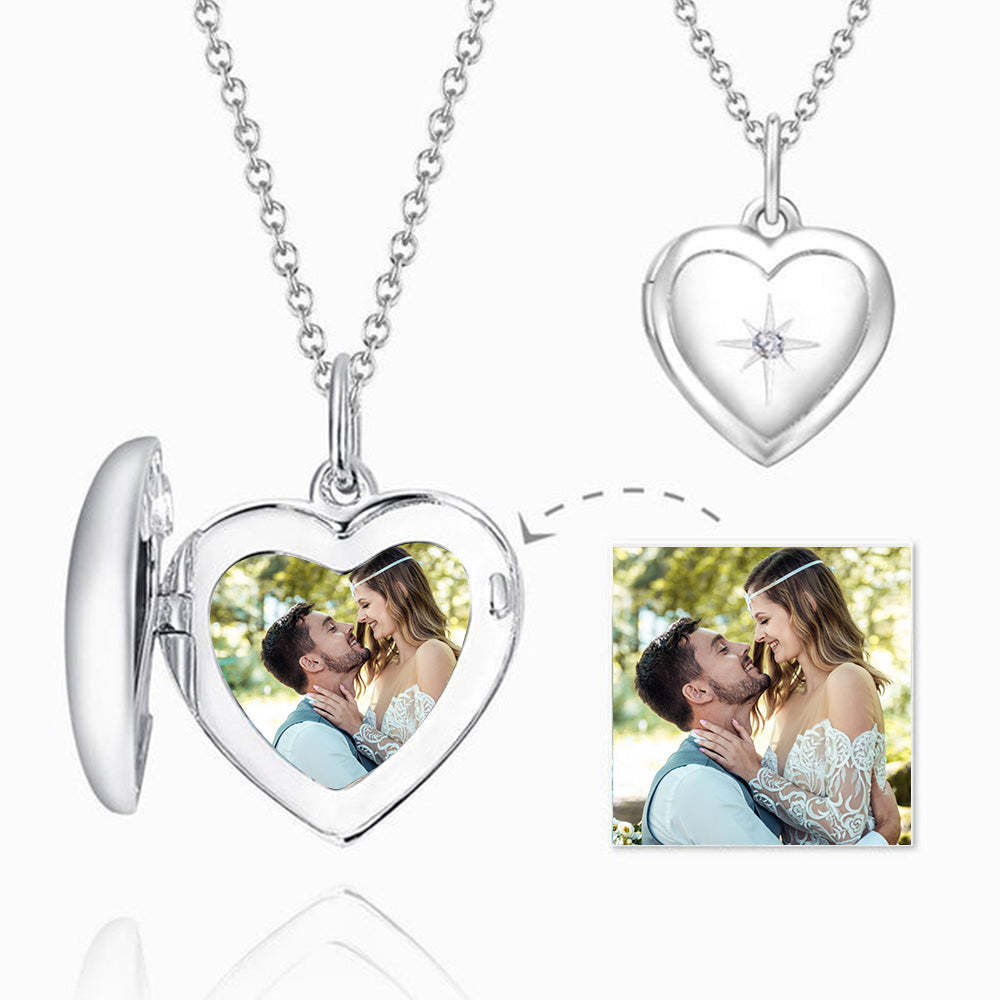 Star Printing Photo Locket Necklace Platinum Plated Wedding Gift for Wife - yournamenecklaceau