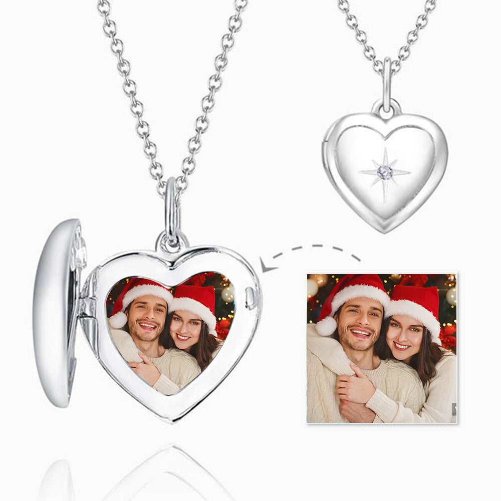 Christmas Gift Star Printing Photo Locket Necklace Platinum Plated