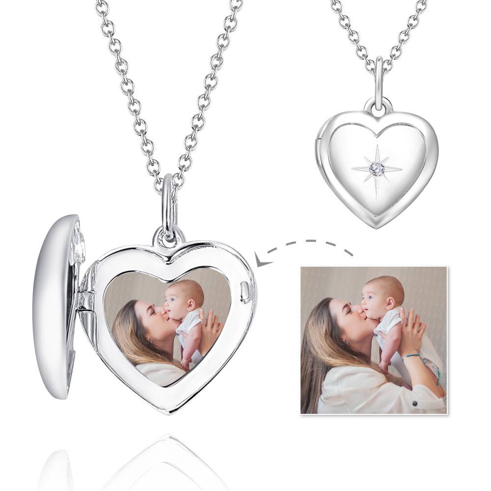 Star Printing Photo Locket Necklace Platinum Plated