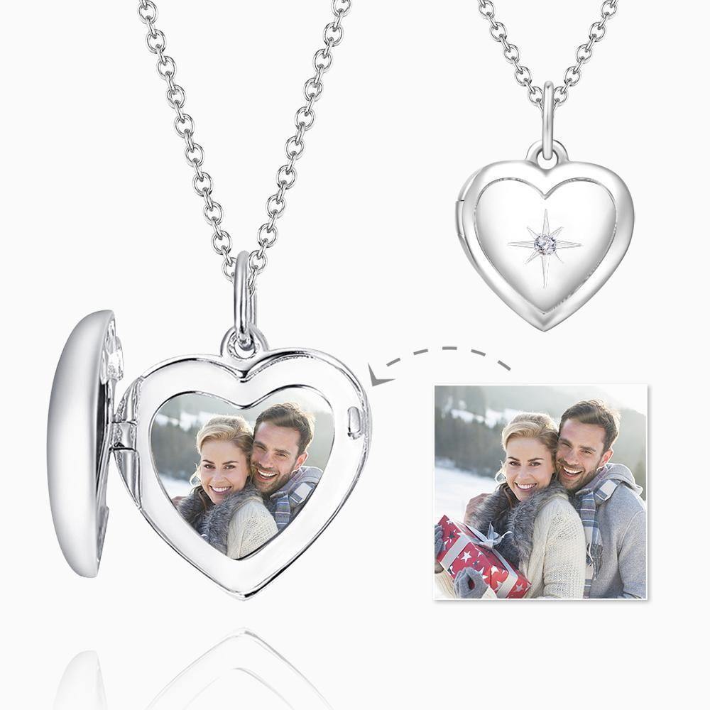 Star Printing Photo Locket Necklace Platinum Plated - yournamenecklace