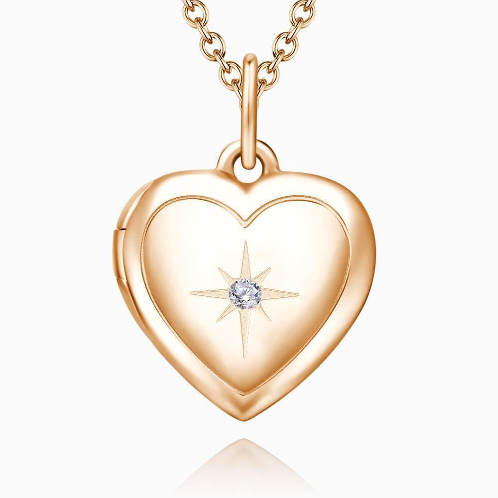 Star Printing Photo Locket Necklace Rose Gold Plated - yournamenecklace