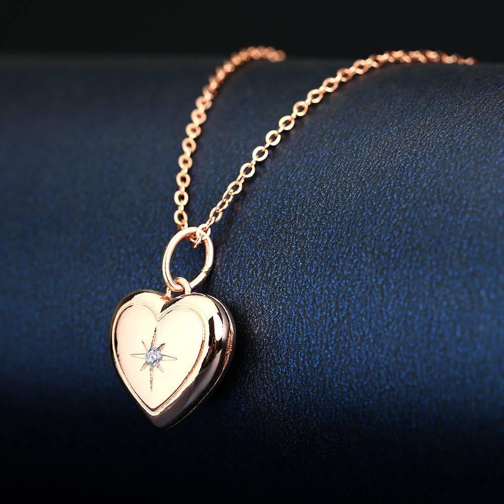 Star Printing Photo Locket Necklace Rose Gold Plated - yournamenecklace