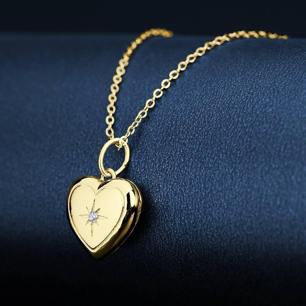 Star Printing Photo Locket Necklace 14k Gold Plated - yournamenecklace