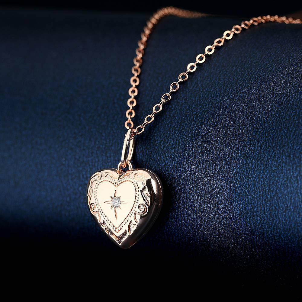 Embossed Printing Heart Photo Locket Necklace Rose Gold Plated - yournamenecklace