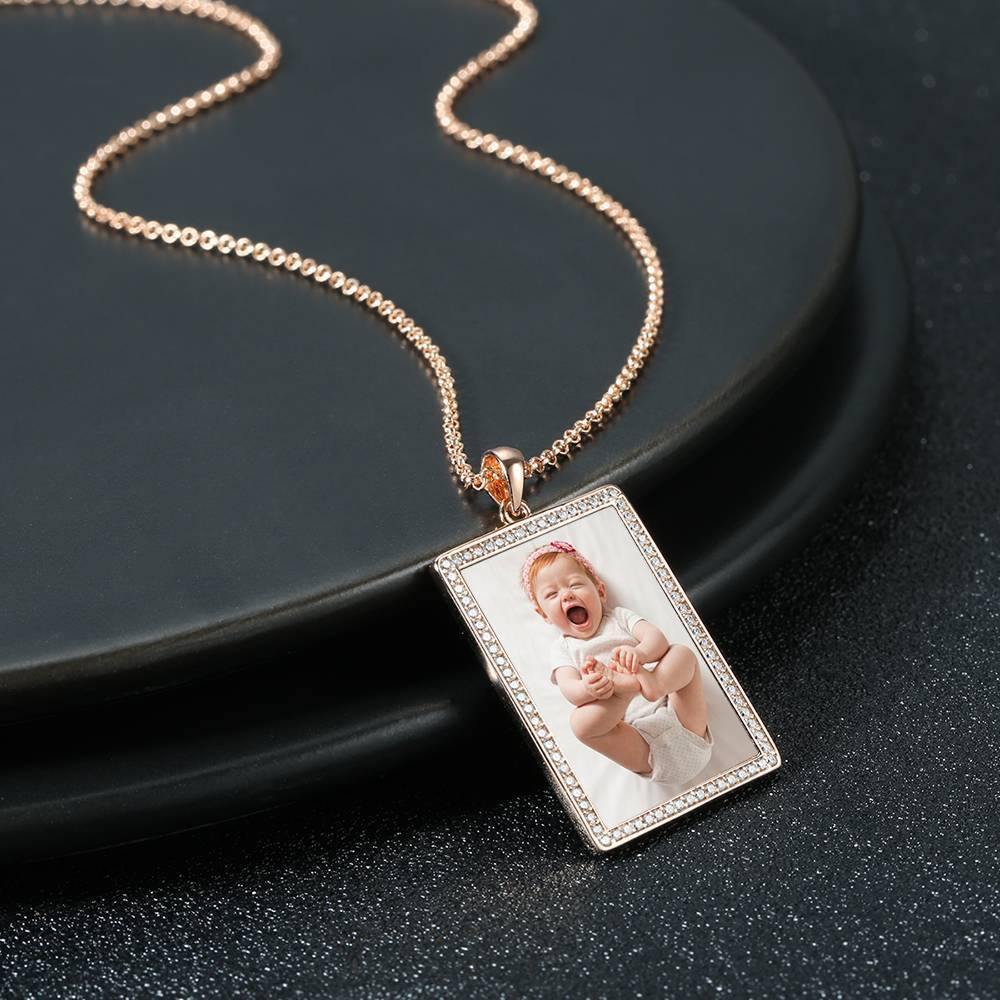 Photo Engraved Necklace Rhinestone Crystal, Photo Necklace Keepsake Gift Rose Gold Plated - Colorful - yournamenecklace