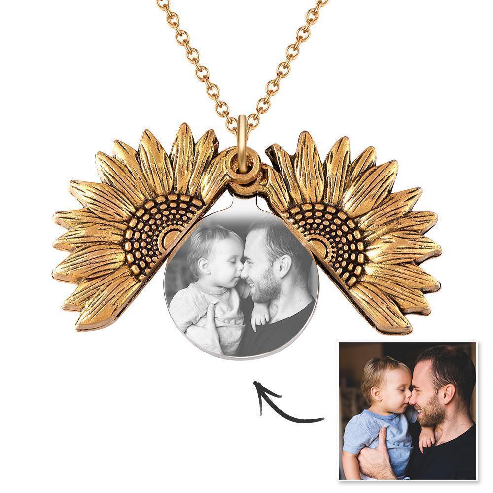 Custom Photo Necklace Sun Flower Necklace Locket Necklace Gifts Ideas - yournamenecklace