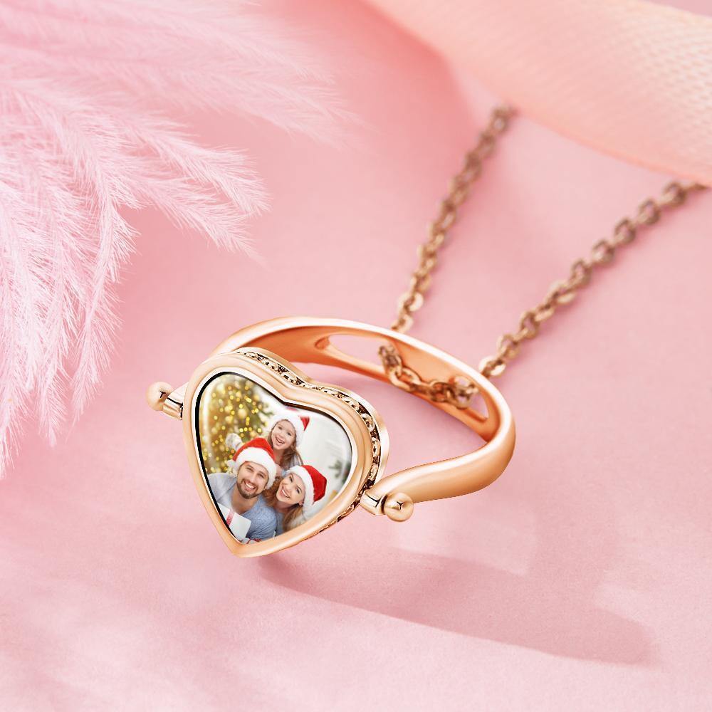 Custom Photo Necklace, Photo Ring Couple's Gifts Dual-use (Ring Size 5#) 14k Gold Plated - yournamenecklaceus