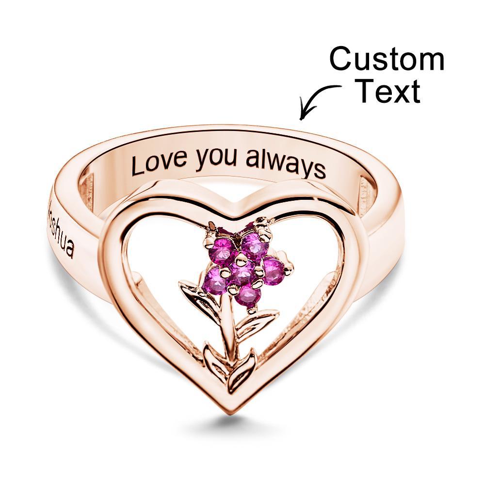 Custom Birthstone Engraved Rings Creative Flowers Rose Gold Gifts - yournamenecklaceau