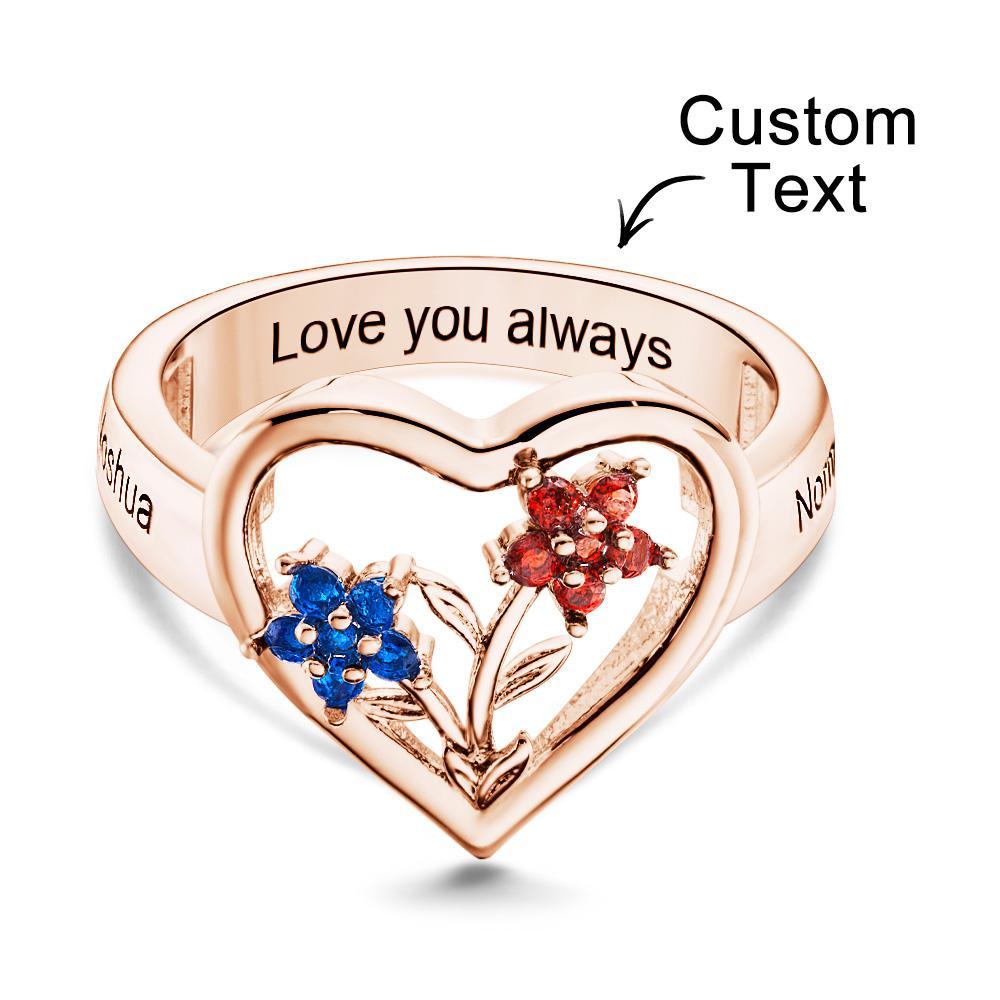 Custom Birthstone Engraved Rings Creative Flowers Rose Gold Gifts - yournamenecklaceau
