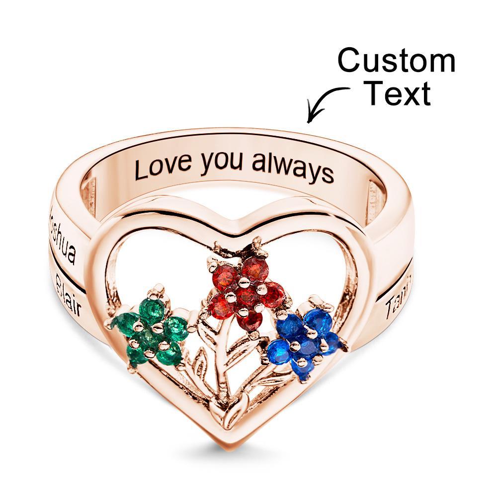 Custom Birthstone Engraved Rings Creative Flowers Rose Gold Gifts - yournamenecklaceau