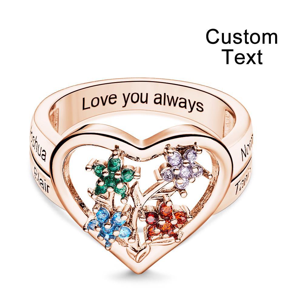 Custom Birthstone Engraved Rings Creative Flowers Rose Gold Gifts - yournamenecklaceau