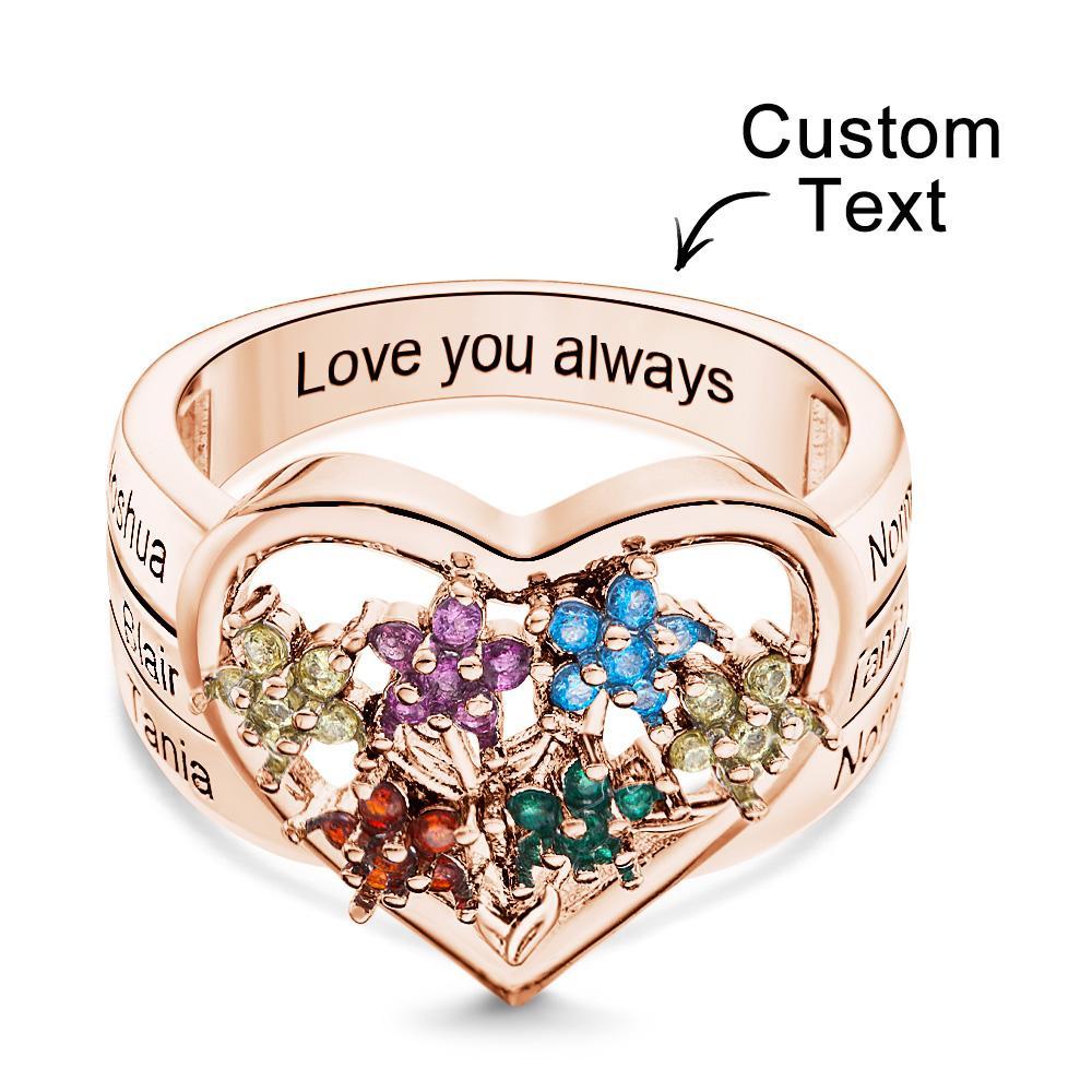 Custom Birthstone Engraved Rings Creative Flowers Rose Gold Gifts - yournamenecklaceau