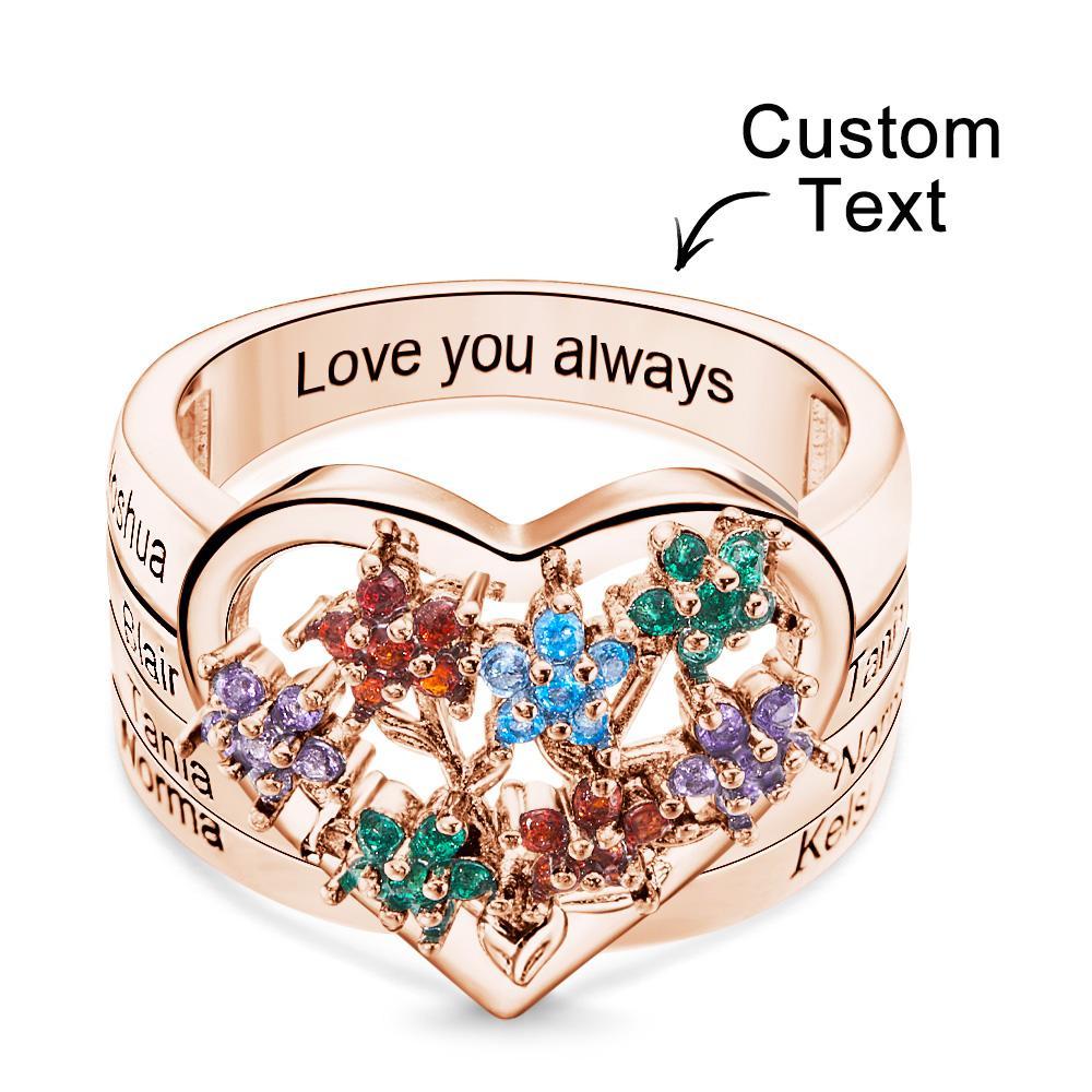 Custom Birthstone Engraved Rings Creative Flowers Rose Gold Gifts - yournamenecklaceau