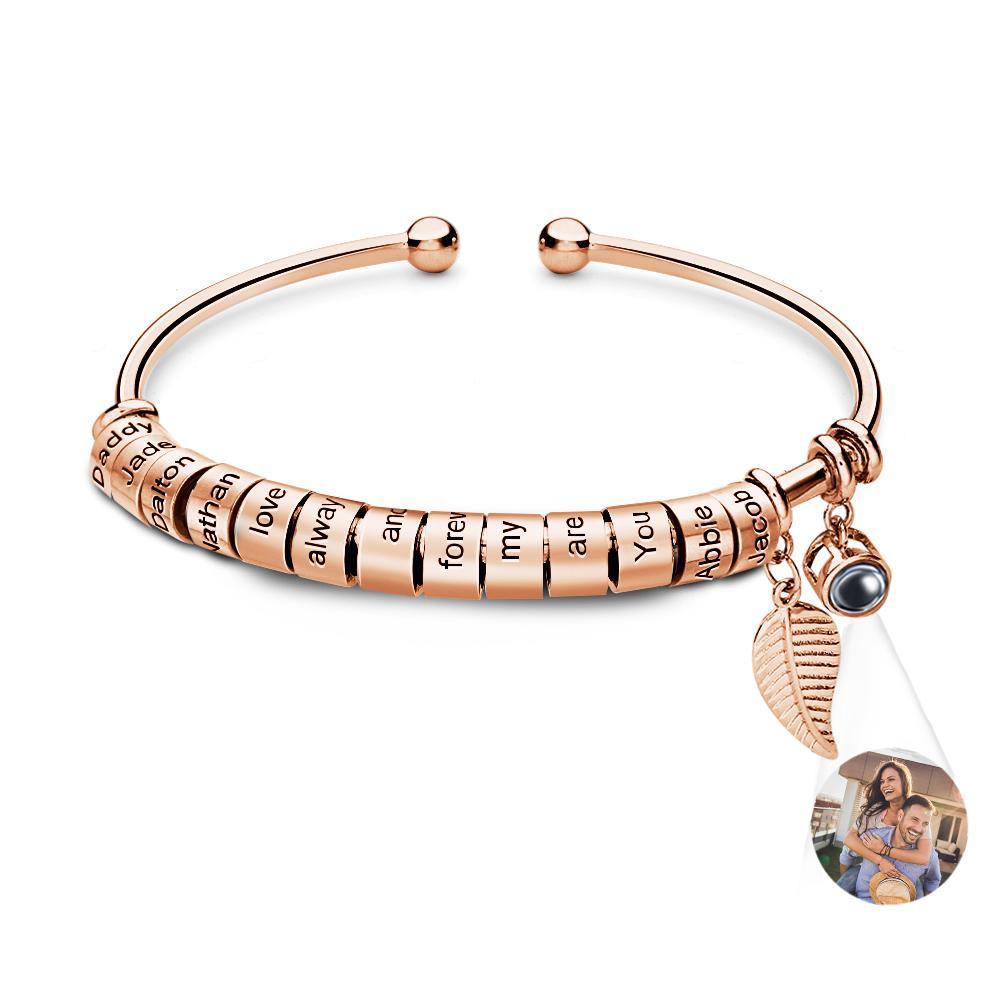 Personalized Photo Projection Bracelet Custom Number Of Optional Engravable Beads Jewelry Gift For Family - yournamenecklaceau