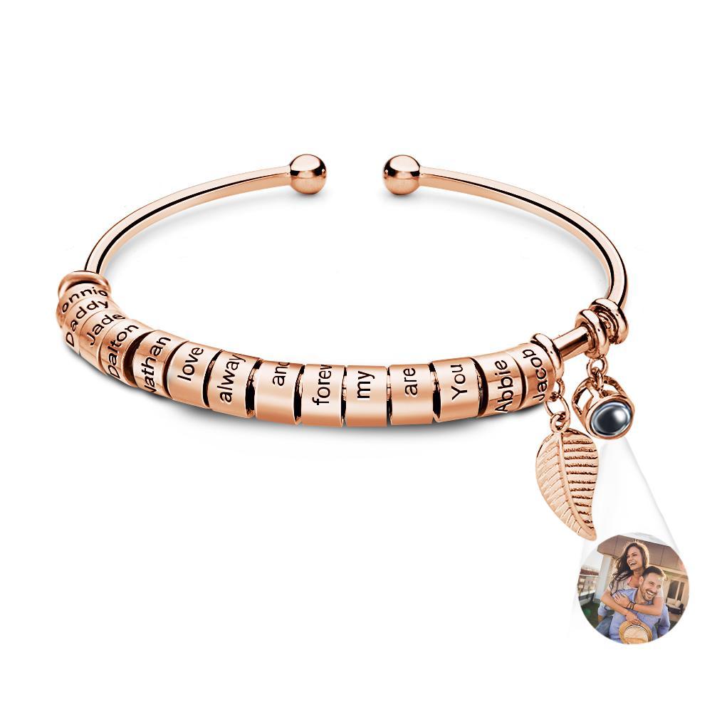 Personalized Photo Projection Bracelet Custom Number Of Optional Engravable Beads Jewelry Gift For Family - yournamenecklaceau