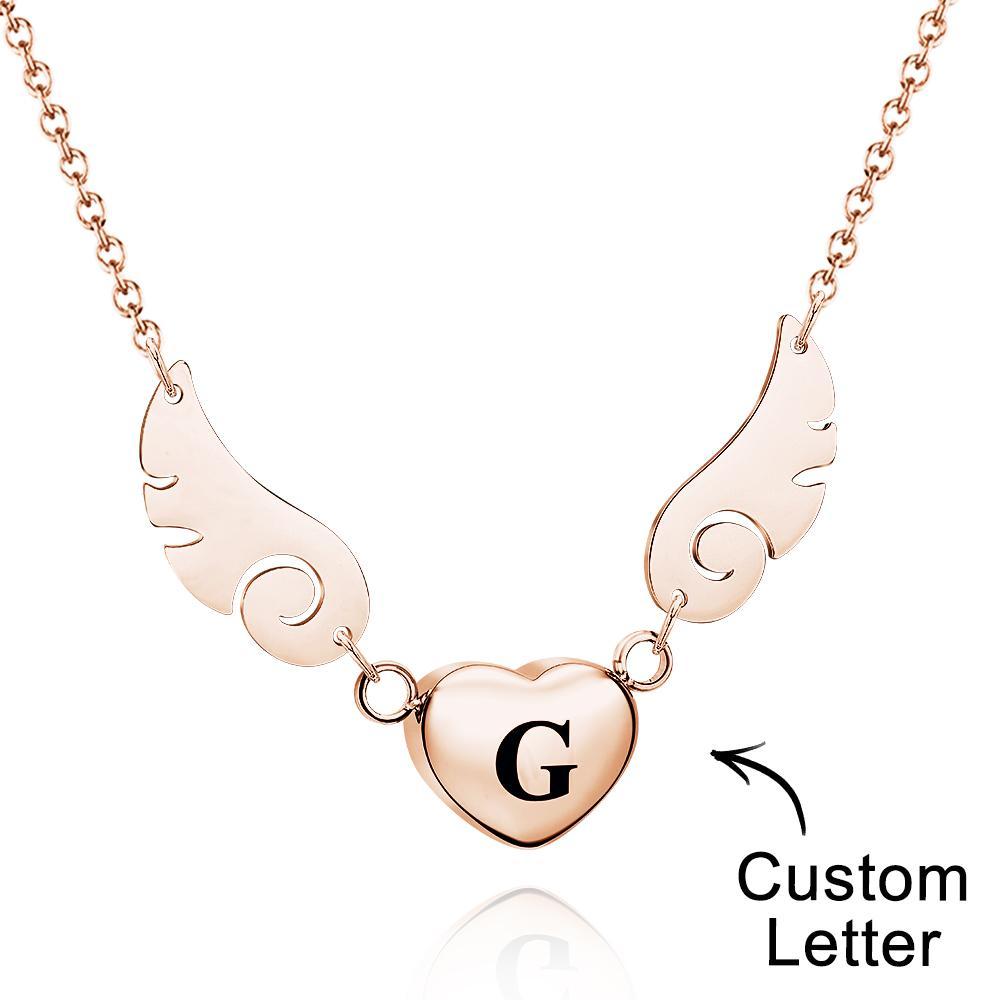 Custom Engraved Angel Wings Necklace With Letter Heart Charm Jewelry Gifts For Her - yournamenecklaceau