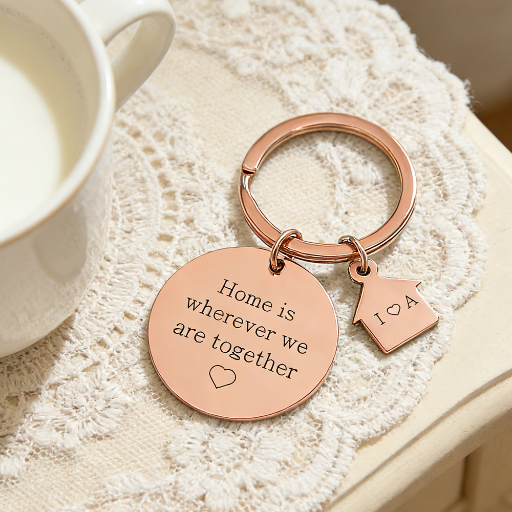 Personalized New Home Keychain Custom Couples Keyring Home is Wherever We Are Engraved Initial Keychain for Boyfriend Girlfriend - NameNecklaceAU