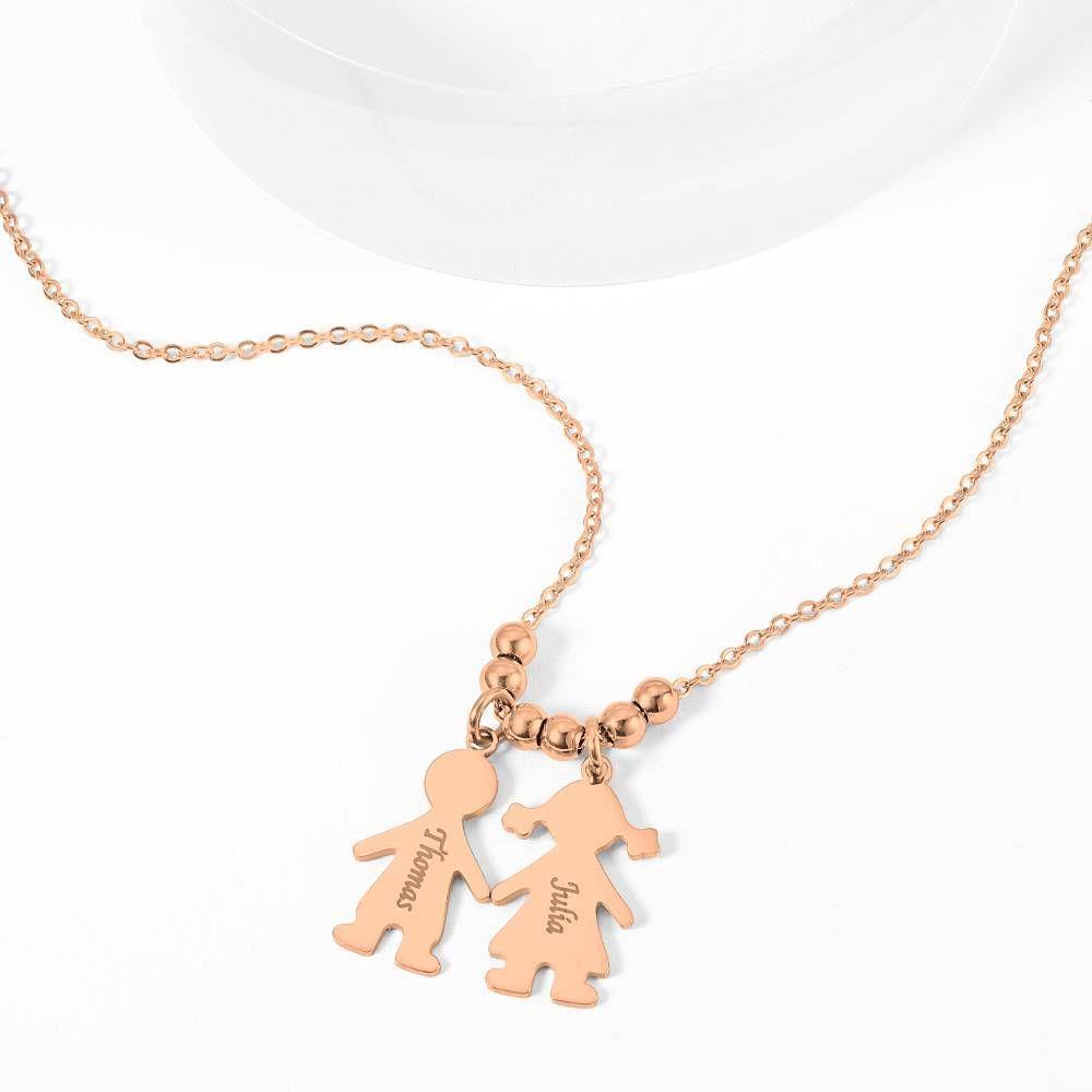 Engraved Necklace, Children Charms Necklace Mom Jewelry Rose Gold Plated - soufeelus