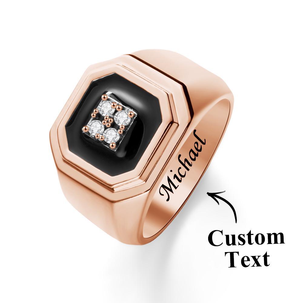 Engraved Ice Ring Black Decor Bright Stone Jeweley Ring For Men - yournamenecklaceau