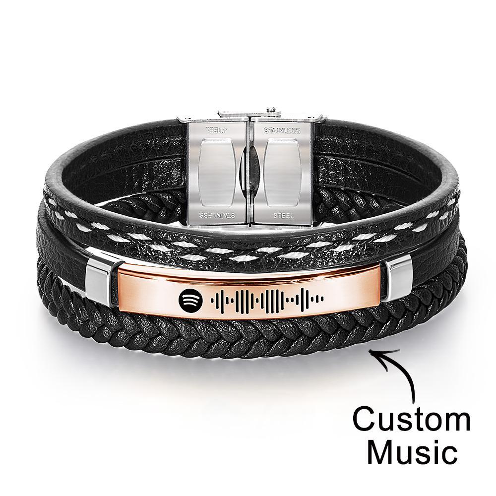 Scannable Spotify Code Bracelet Personalized Multy Layer Leather Bracelet for Men - yournamenecklaceau
