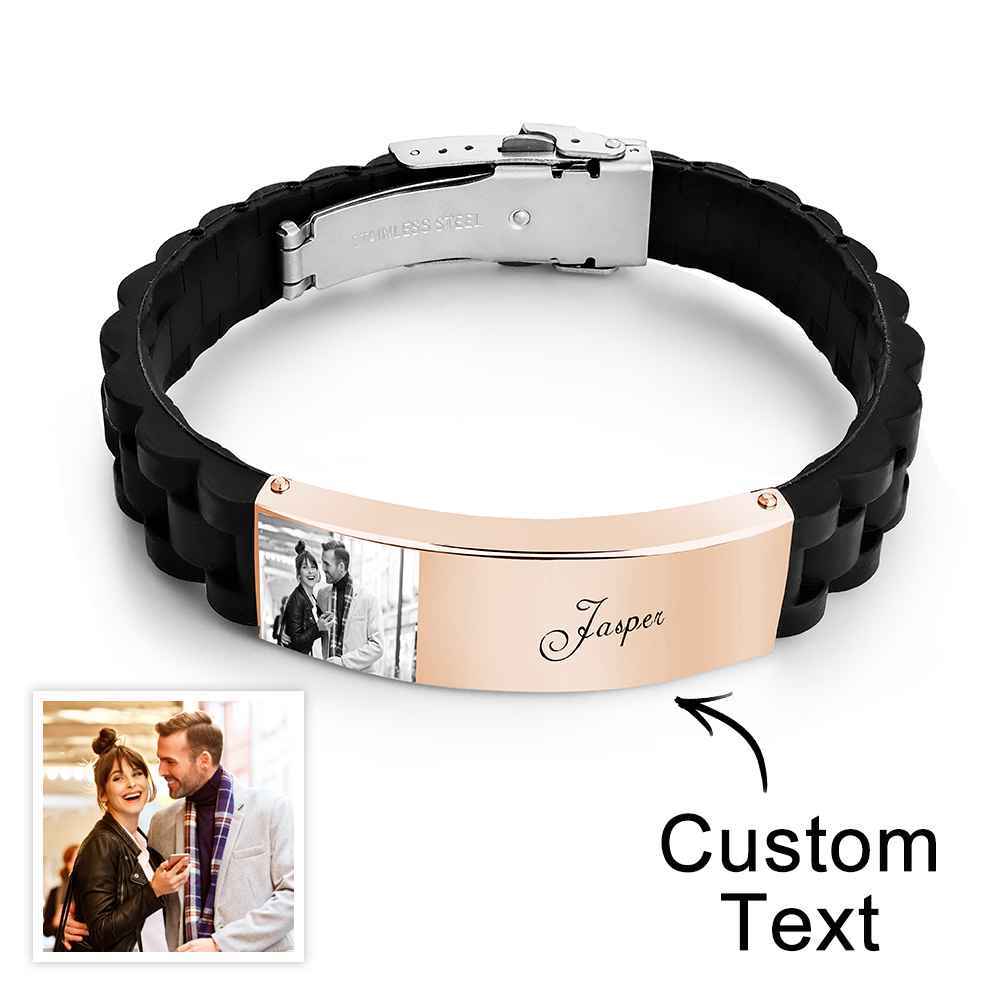 Custom Photo Silicone Bracelet Engraved Vintage Wide Bracelet For Men - yournamenecklaceau