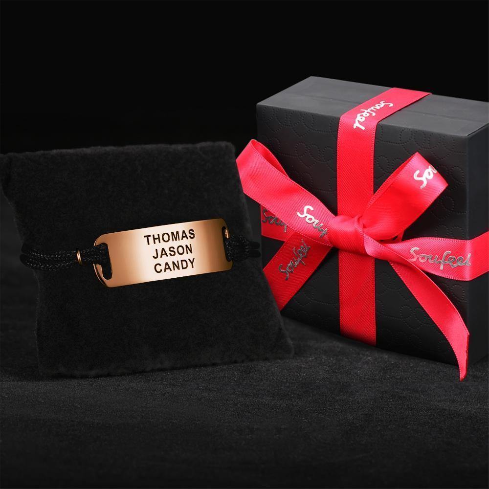 Leather Bracelet Thick Chain Engraved Bracelet Custom Name Bracelet Gift for Men - 14k Gold Plated