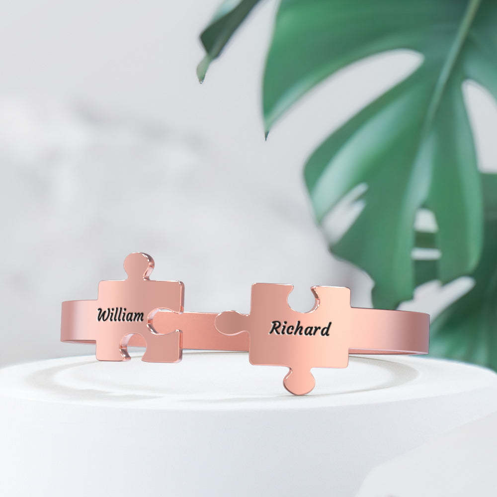 Engraved Promise Bracelet Puzzle Bracelet Gift for Couple - yournamenecklaceau