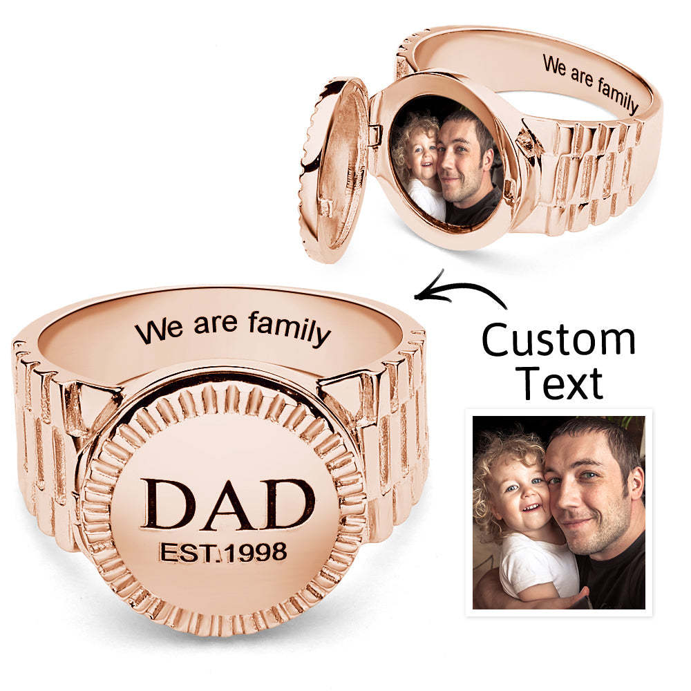 Custom Photo Engraved Signet Ring Personalized Photo Locket Ring Birthday/Father's Day/Memorial Gift for Dad/Husband/Lover - yournamenecklaceau