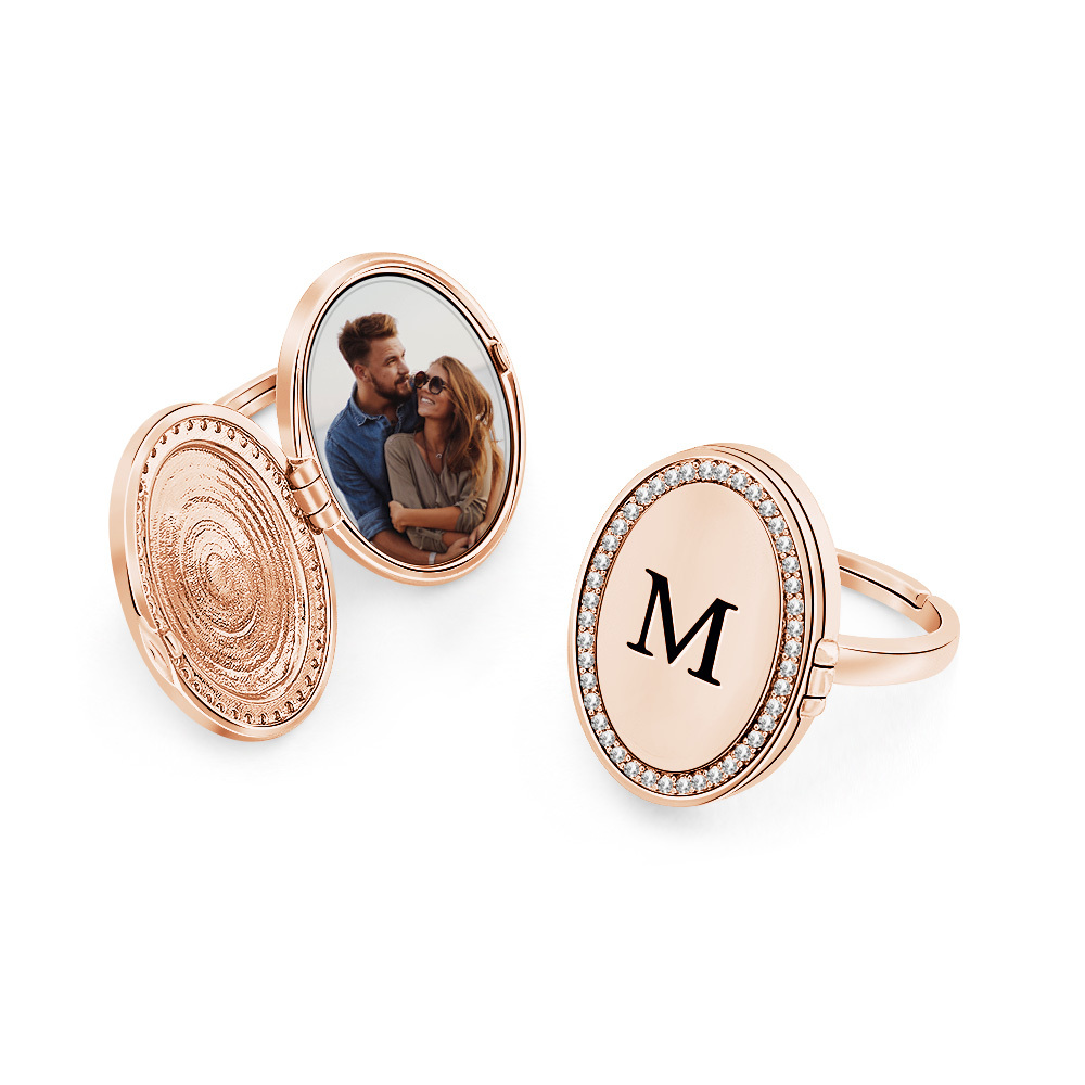 Custom Picture  Vintage-Style Flip Locket Ring with Personalized Locket Ring with Flip Cover Photo Slot Gift For Her Memorial jewelry