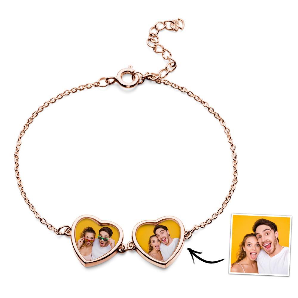 Custom Photos Bracelet Two Hearts Connection Bracelet For Couples - yournamenecklaceau