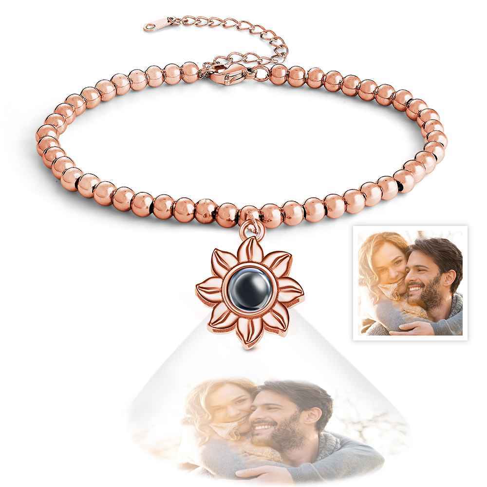 Personalized Photo Projection Sunflower Bracelet Exquisite Memorial  Bracelet Jewelry For Her - yournamenecklaceau