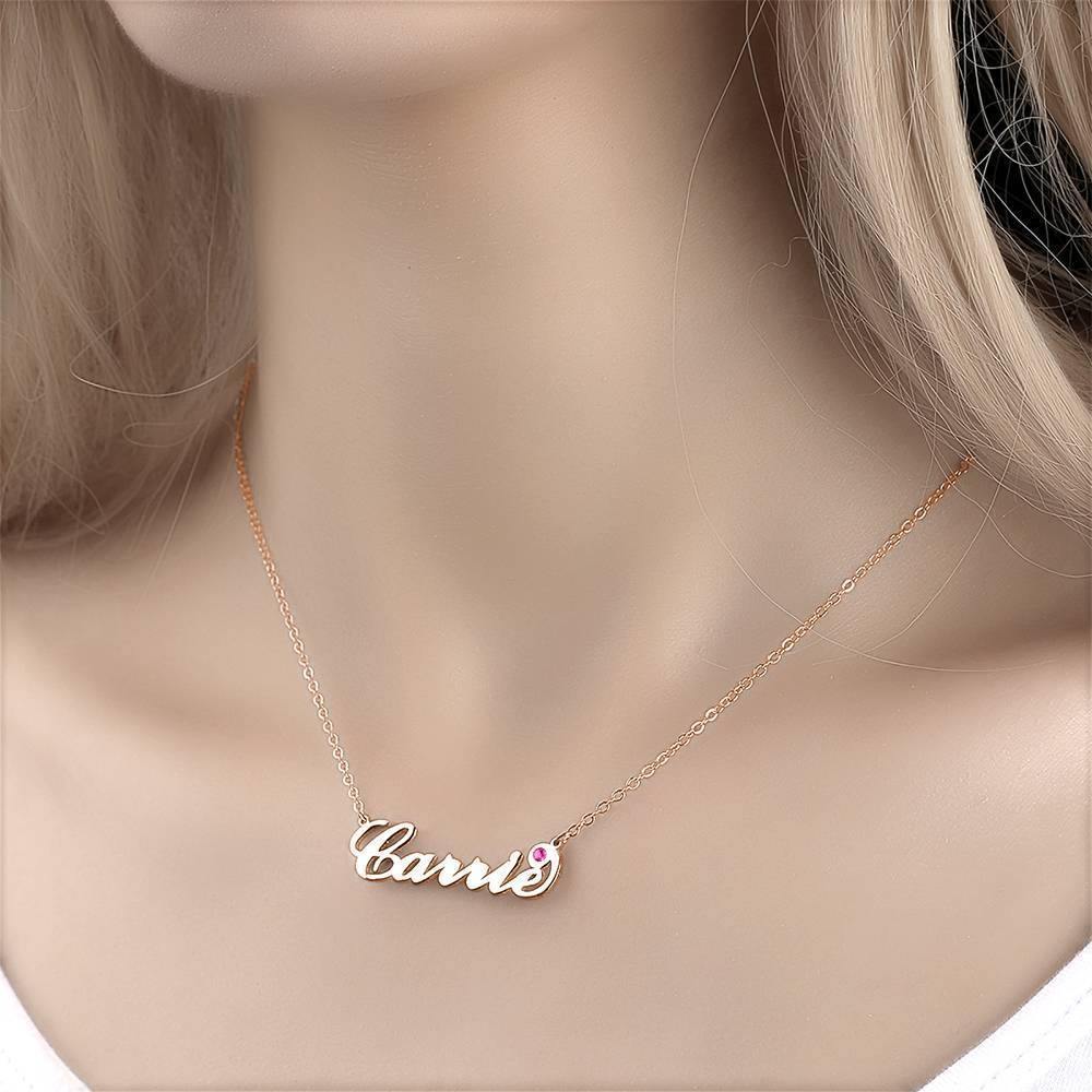 Personalized Name Necklace with Custom Birthstone, Birthday Gift - Rose Gold