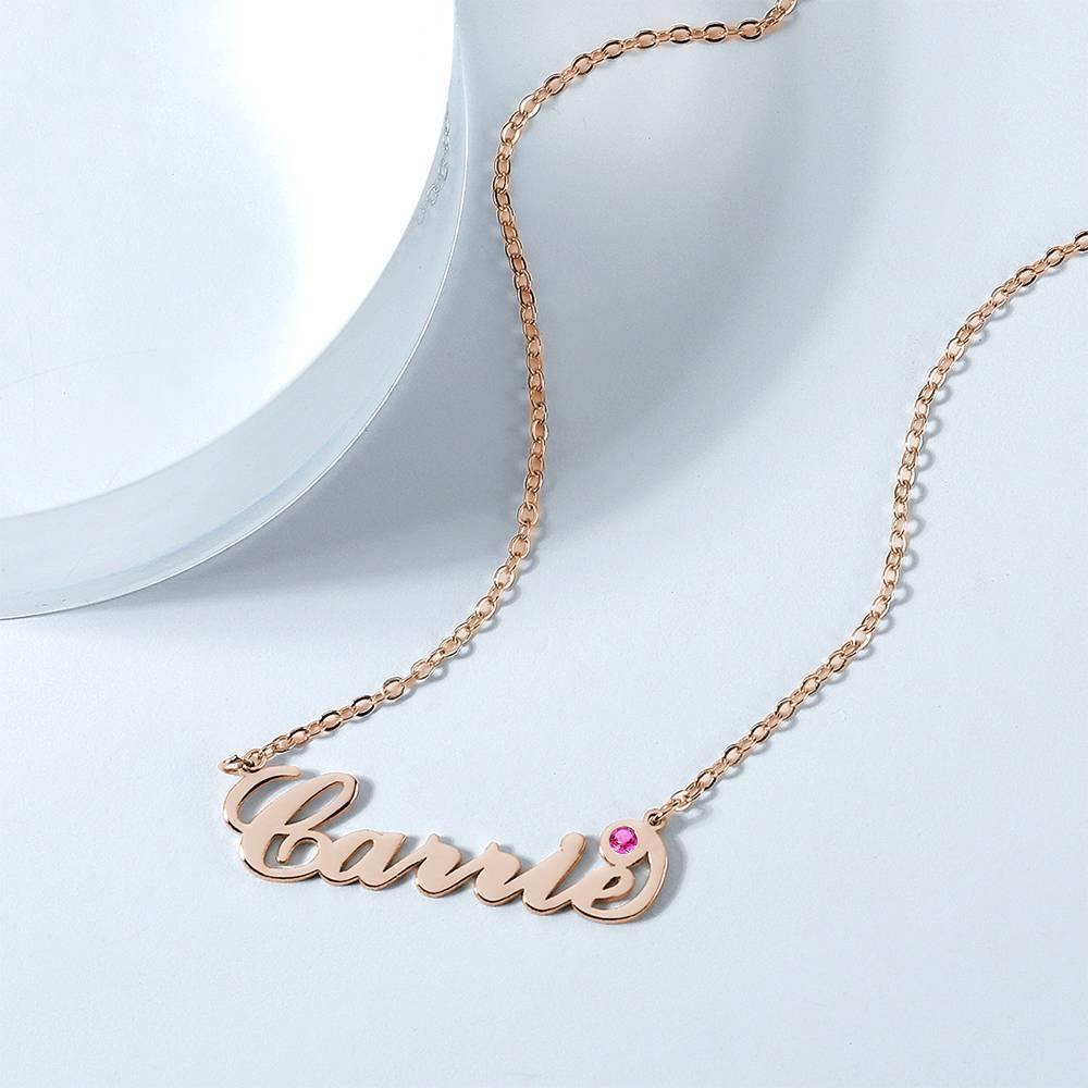 Personalized Name Necklace with Custom Birthstone, Birthday Gift - Rose Gold