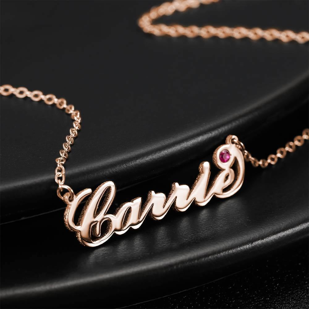 Personalized Name Necklace with Custom Birthstone, Birthday Gift - Rose Gold
