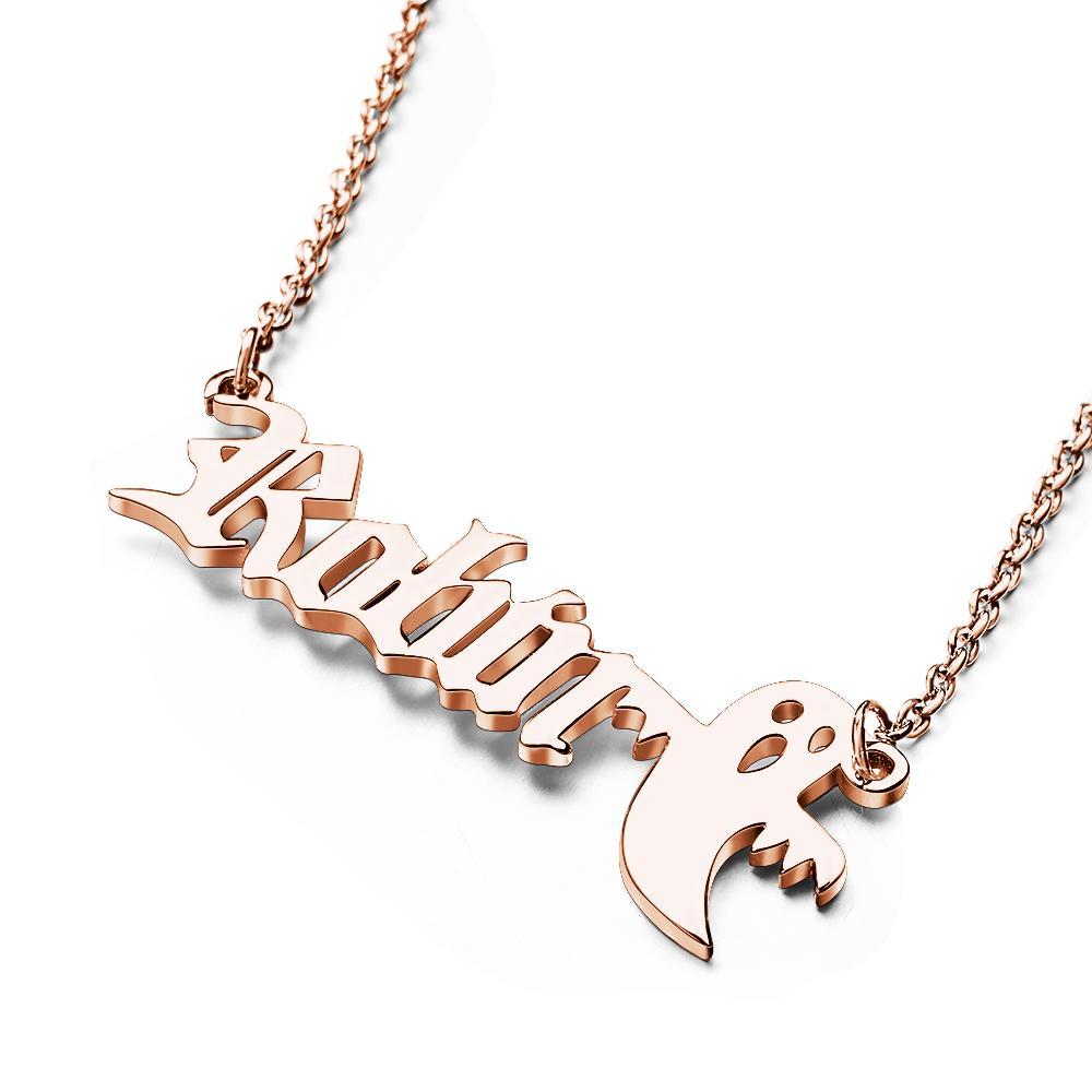 Personalized Ghost Name Necklace Custom Old English Gothic Font Pendant Necklace Minimalist Ghost Jewelry Spooky Halloween Gift for Kids - yournamenecklaceau