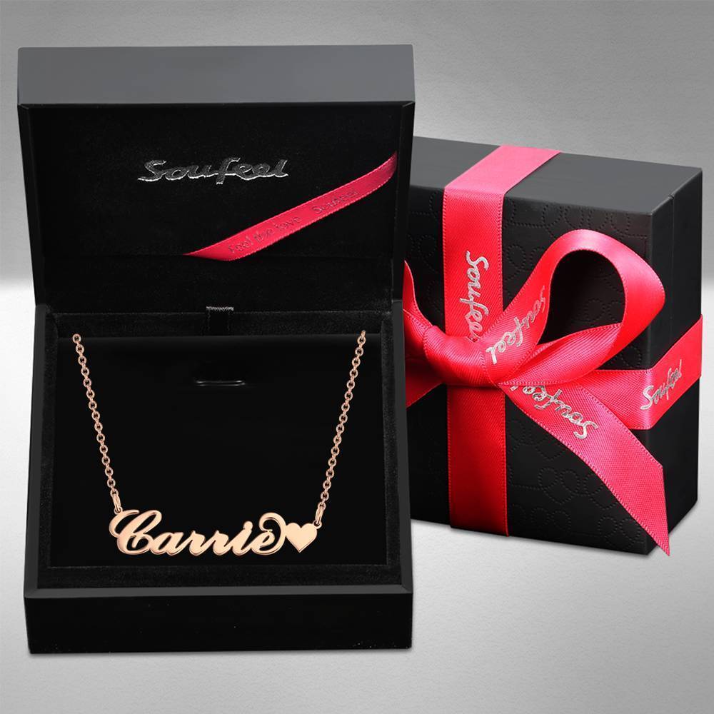 Carrie Style Name Necklace with Little Heart Girlfriend's Gift Rose Gold Plated Silver