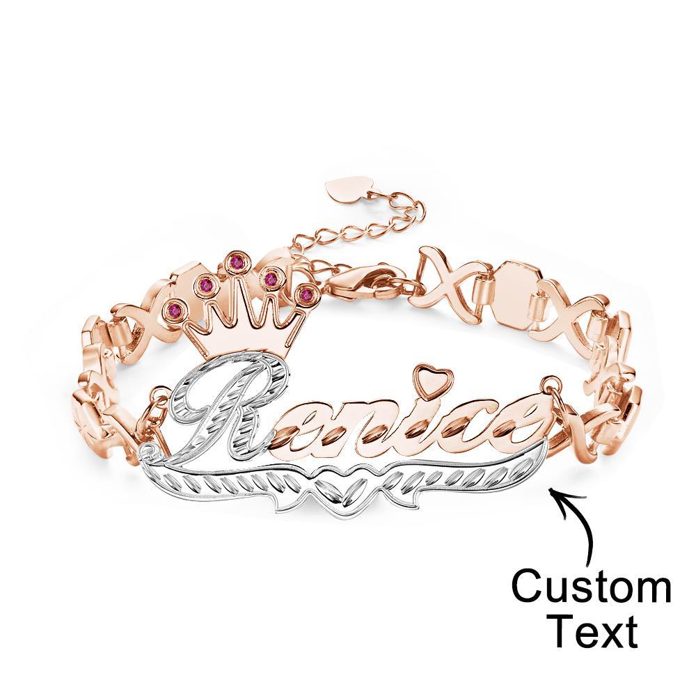 Personalized Hip Hop Name Bracelet With Crown Initial Red Decor Chain Bracelet Jewelry Gifts For Men - yournamenecklaceau