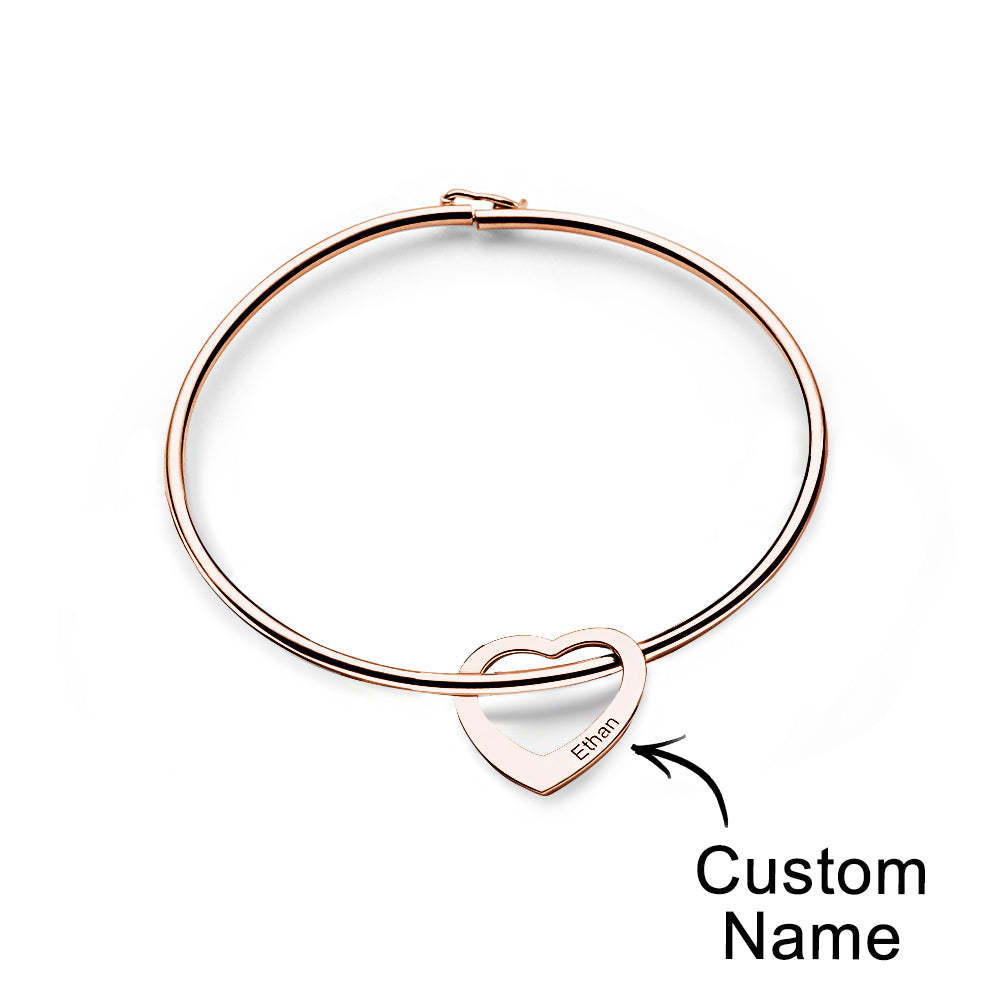 Trendy Engravable Bangle Bracelet with Heart Shape Pendants Gift - yournamenecklaceau