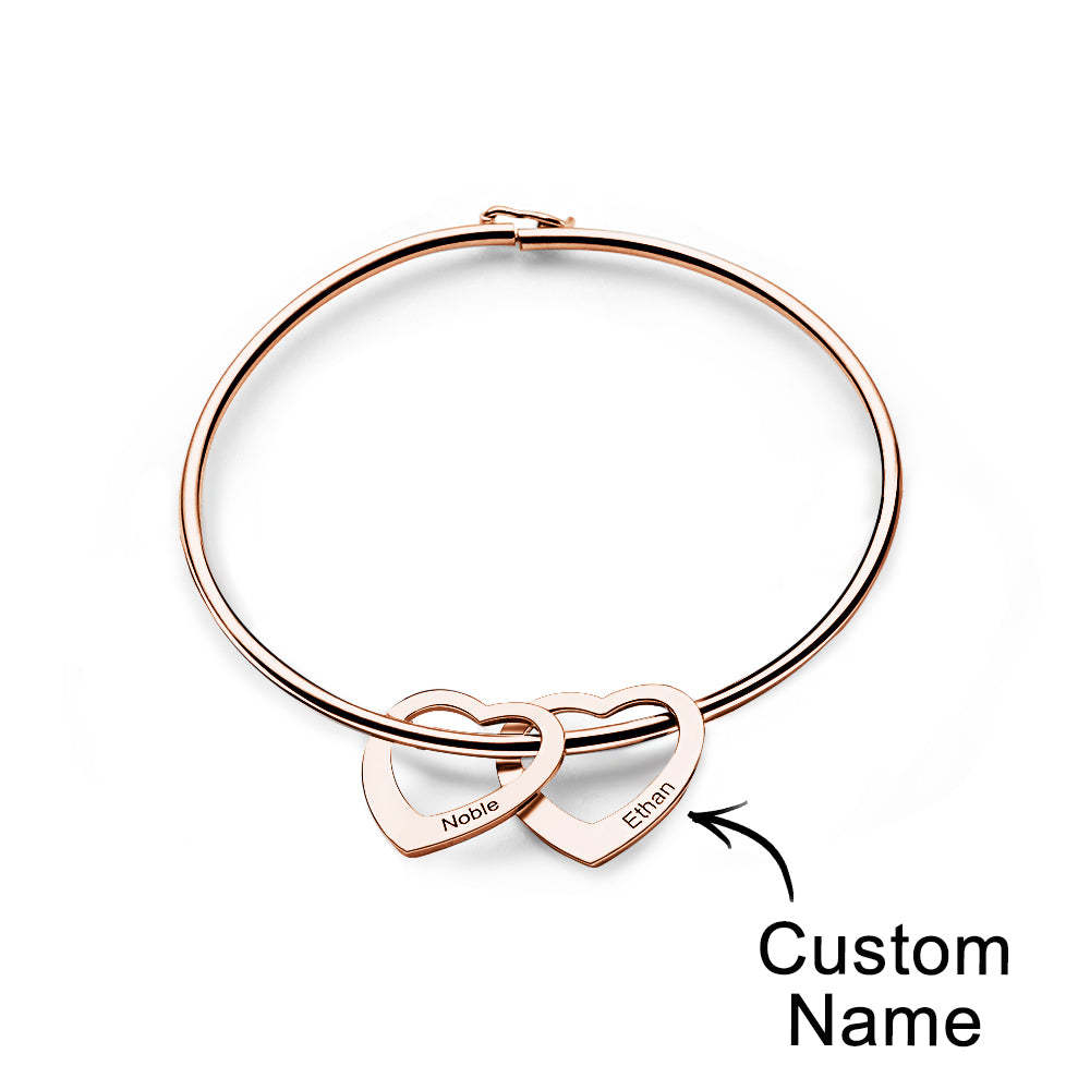 Trendy Engravable Bangle Bracelet with Heart Shape Pendants Gift - yournamenecklaceau
