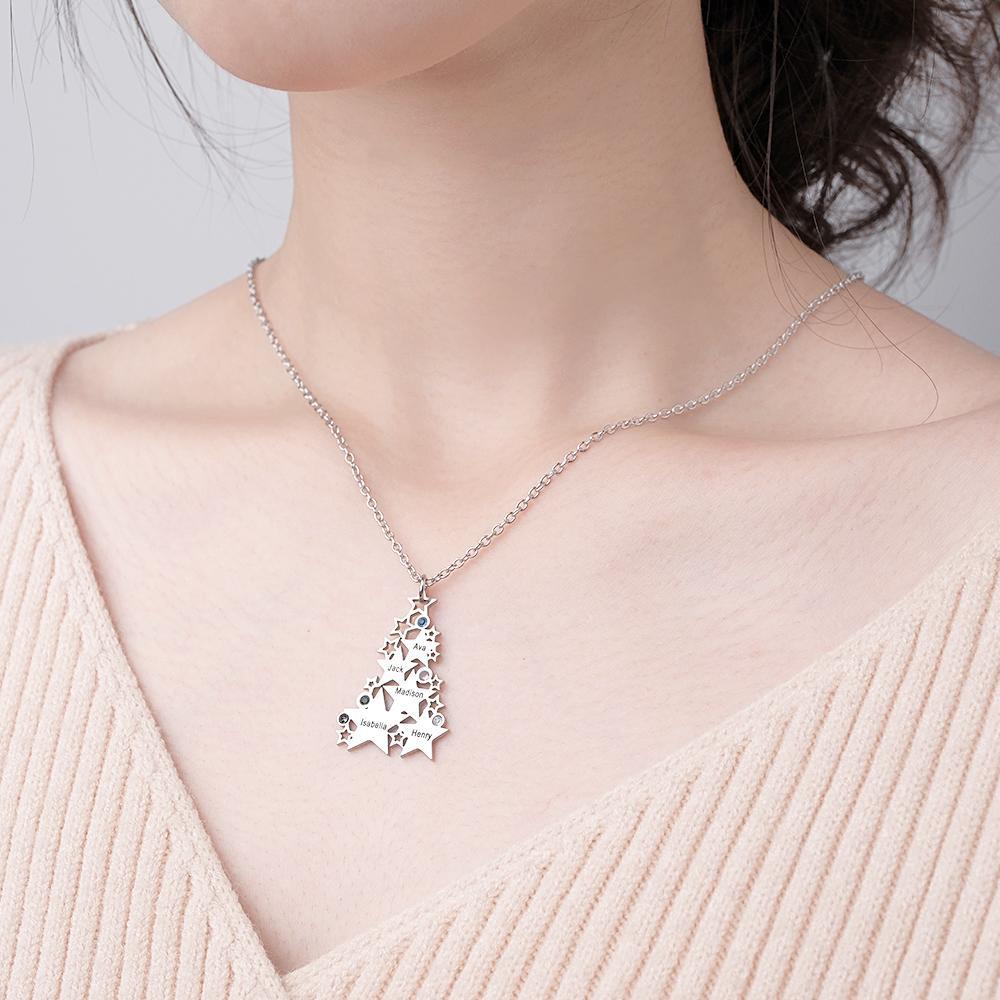 Custom Engraved Birthstone Necklace Star Christmas Tree Gifts - yournamenecklaceau