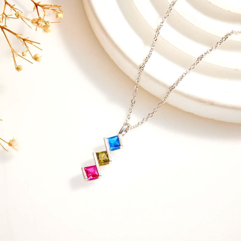 Personalized Birthstone Strip Necklace Colorful Square Diamond Pendant Gifts For Her - yournamenecklaceau