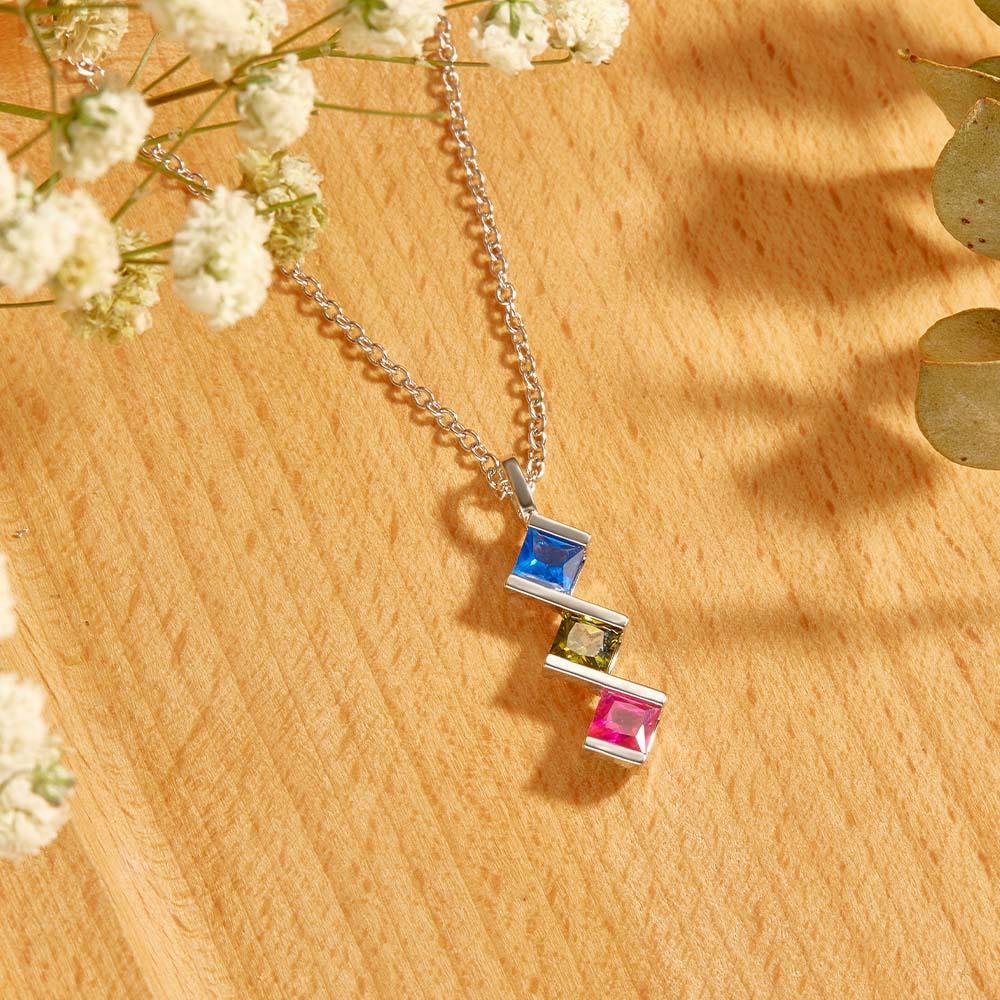 Personalized Birthstone Strip Necklace Colorful Square Diamond Pendant Gifts For Her - yournamenecklaceau