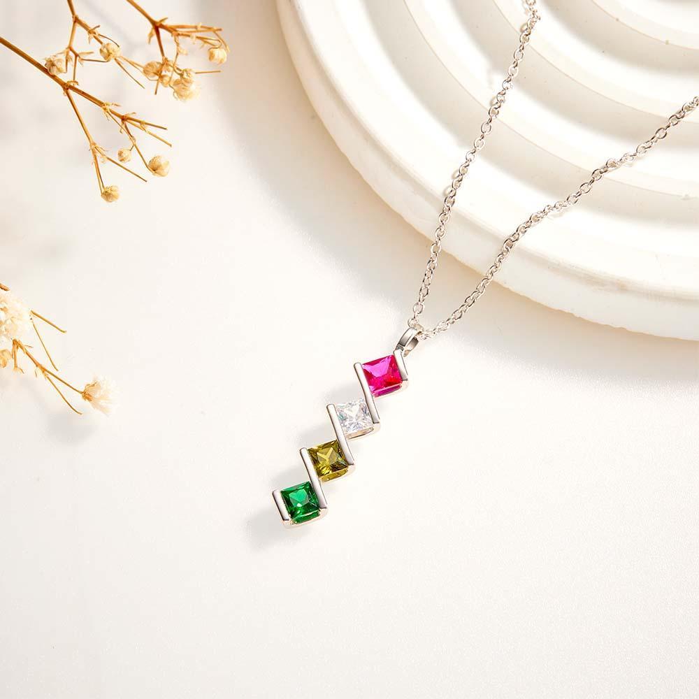 Personalized Birthstone Strip Necklace Colorful Square Diamond Pendant Gifts For Her - yournamenecklaceau