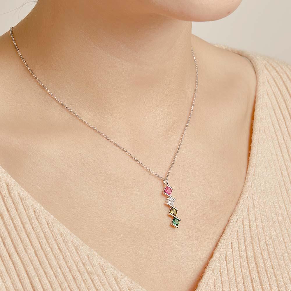 Personalized Birthstone Strip Necklace Colorful Square Diamond Pendant Gifts For Her - yournamenecklaceau