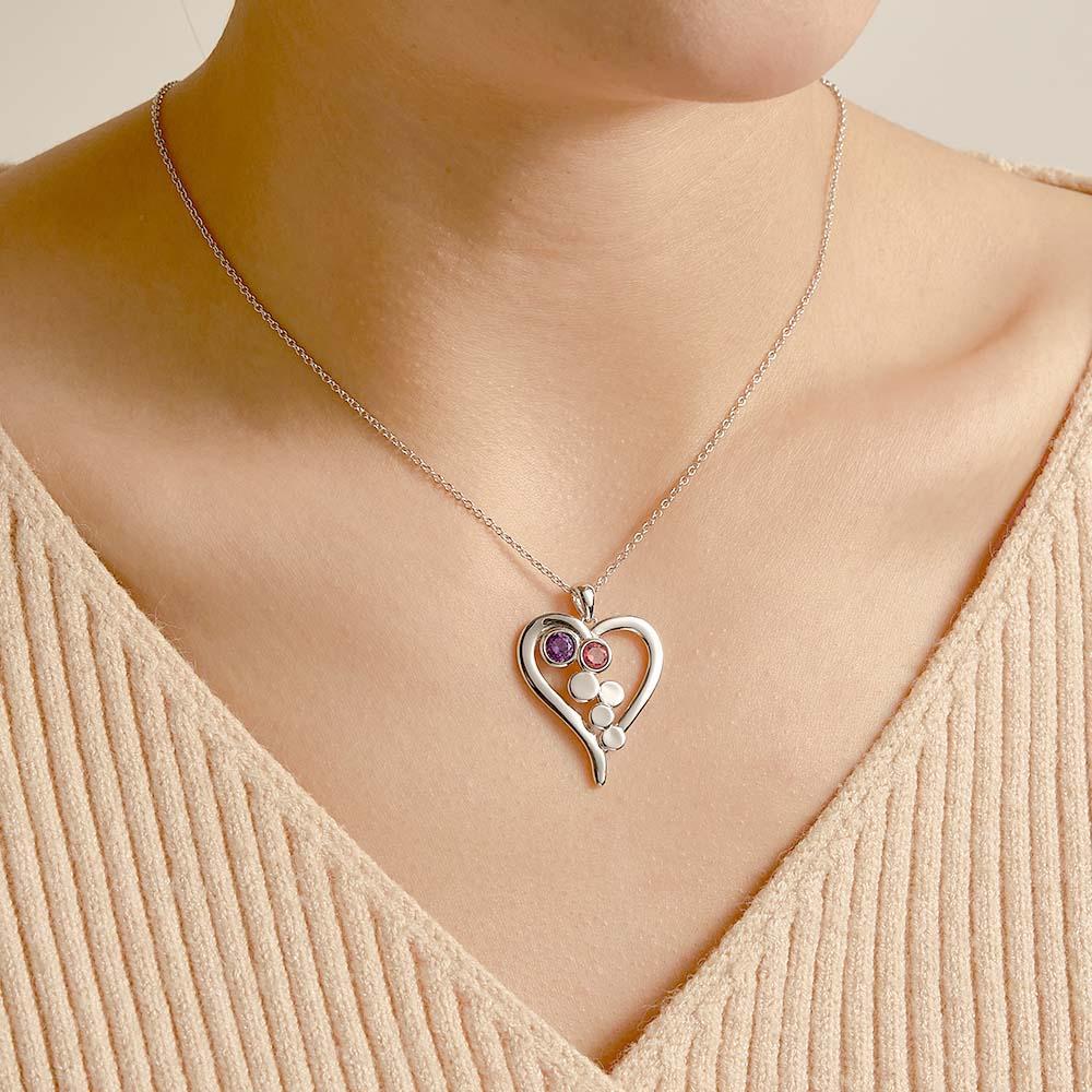 Personalized Birthstone Necklace Optional Quantity Diamonds Heart-shaped Pendant Jewelry For Her - yournamenecklaceau