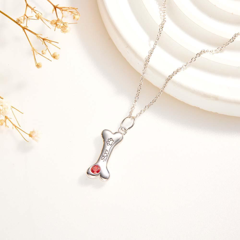 Engravable Bone Necklace With Birthstone Custom Pet Paw Pendant Gift For Pet Lovers - yournamenecklaceau