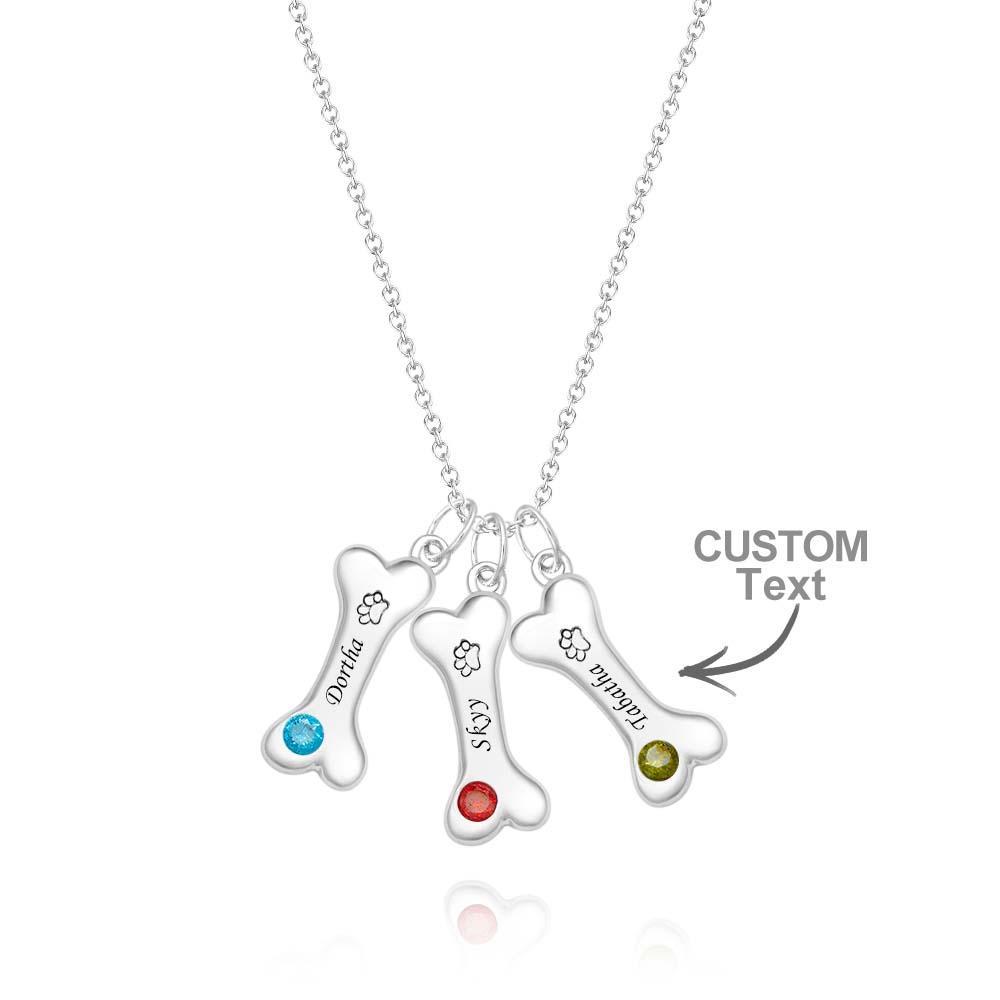 Engravable Bone Necklace With Birthstone Custom Pet Paw Pendant Gift For Pet Lovers - yournamenecklaceau