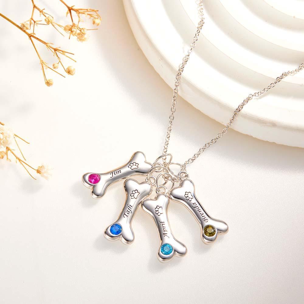 Engravable Bone Necklace With Birthstone Custom Pet Paw Pendant Gift For Pet Lovers - yournamenecklaceau