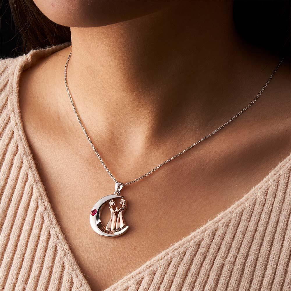 Personalized Heart Birthstone Necklace Engraved Moon Sweet Girls Jewelry For Friends - yournamenecklaceau